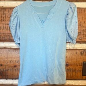 Light Blue Women's Top with Puff Sleeves
